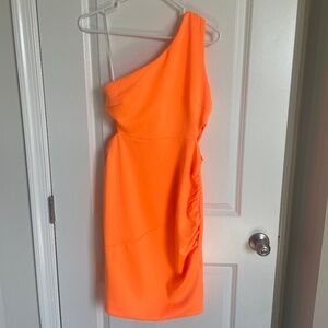 Hello Molly One-Shoulder Neon Orange Dress